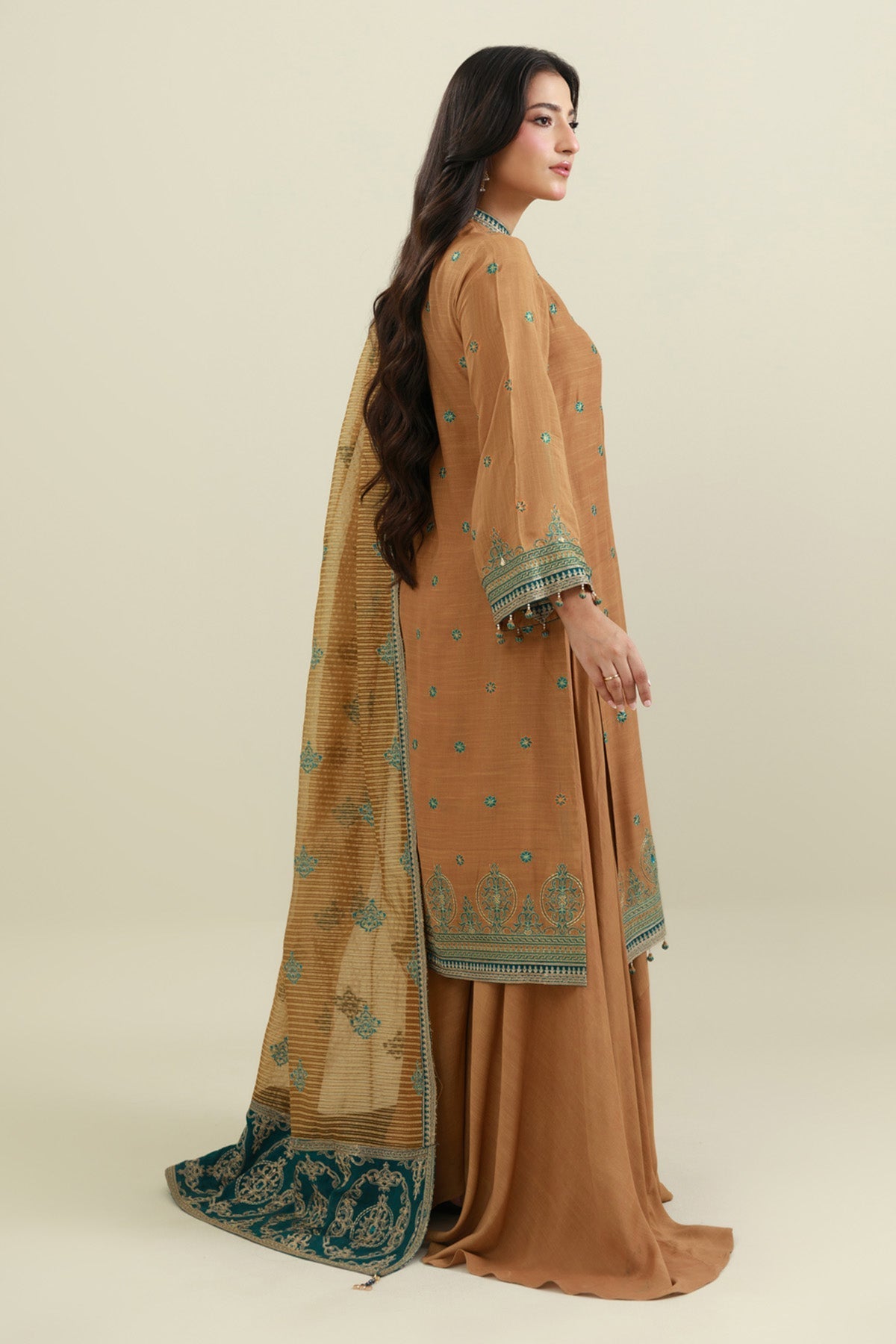 3 PIECE UNSTITCHED - RAW SILK | EMBROIDERED