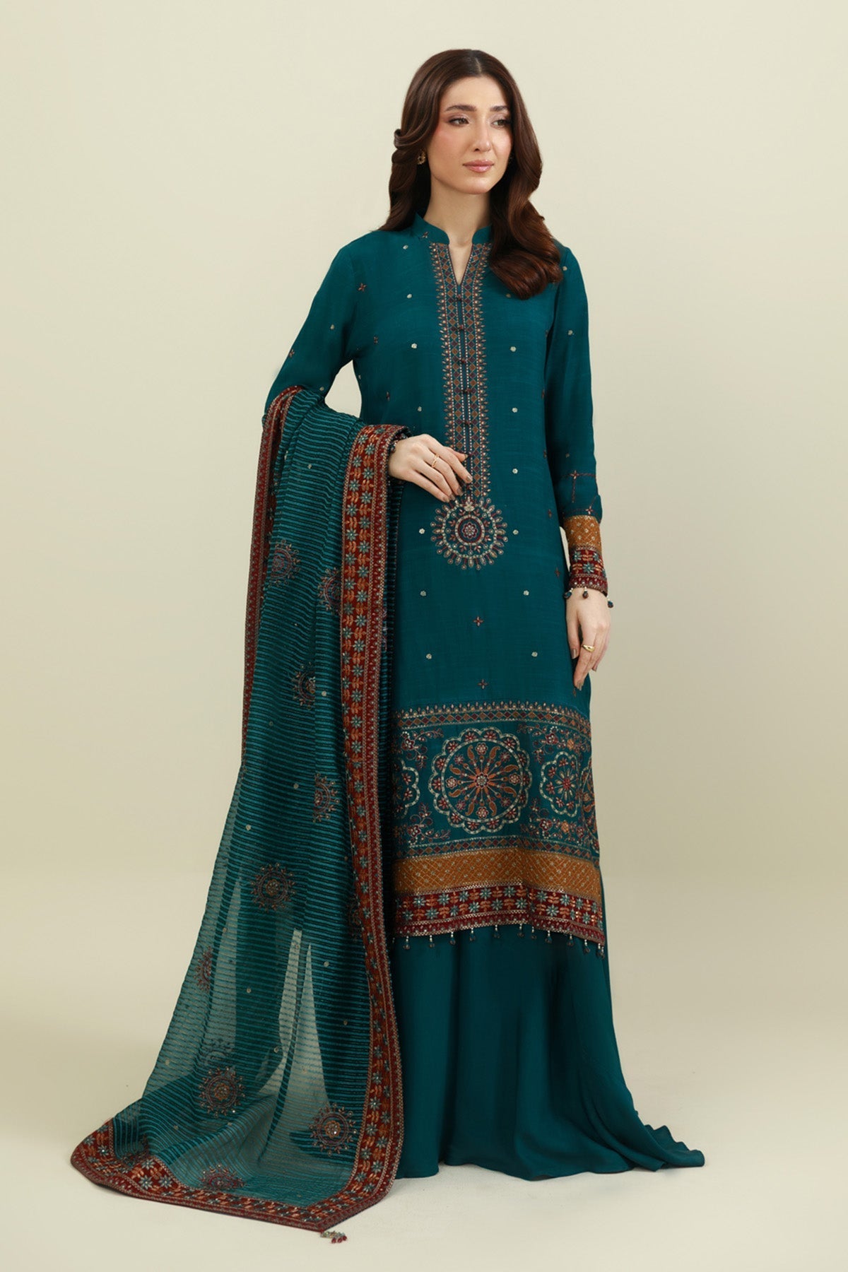 3 PIECE UNSTITCHED - RAW SILK | EMBROIDERED