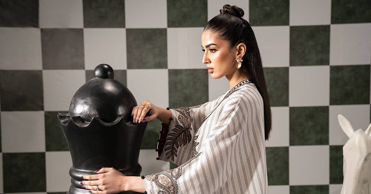 2 PIECE STITCHED - STRIPED COTTON | EMBROIDERED