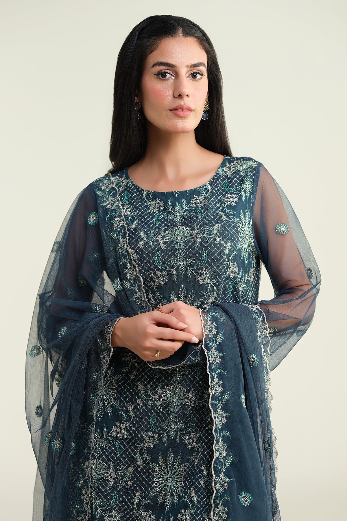 4 PIECE UNSTITCHED - POLY NET | EMBROIDERED