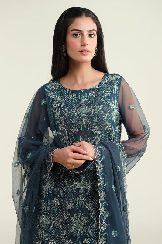 4 PIECE UNSTITCHED - POLY NET | EMBROIDERED