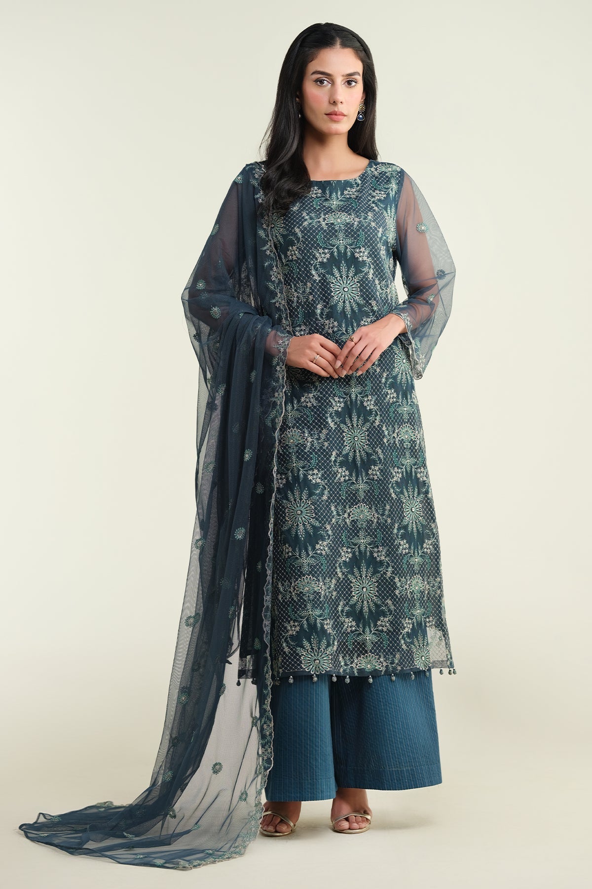 4 PIECE UNSTITCHED - POLY NET | EMBROIDERED