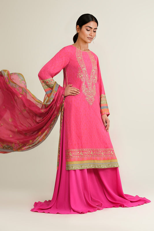 3 PIECE UNSTITCHED - RAW SILK | EMBROIDERED