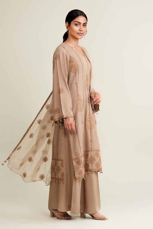 3 PIECE UNSTITCHED - RAW SILK | EMBROIDERED