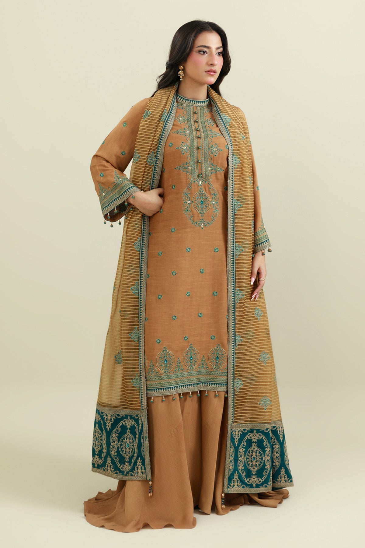 3 PIECE UNSTITCHED - RAW SILK  |  EMBROIDERED