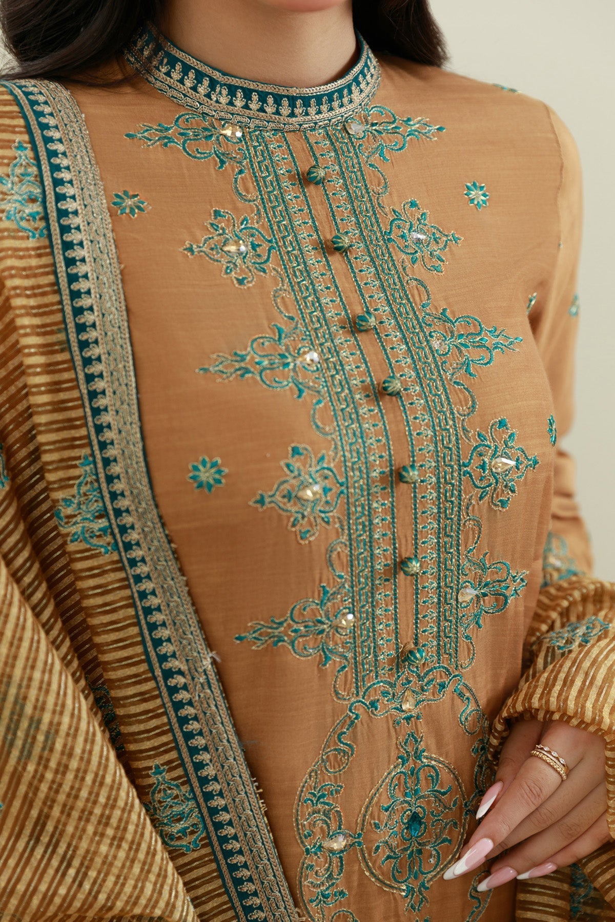 3 PIECE UNSTITCHED - RAW SILK  |  EMBROIDERED