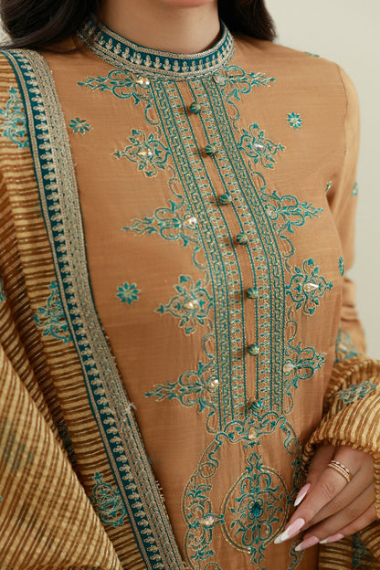 3 PIECE UNSTITCHED - RAW SILK  |  EMBROIDERED