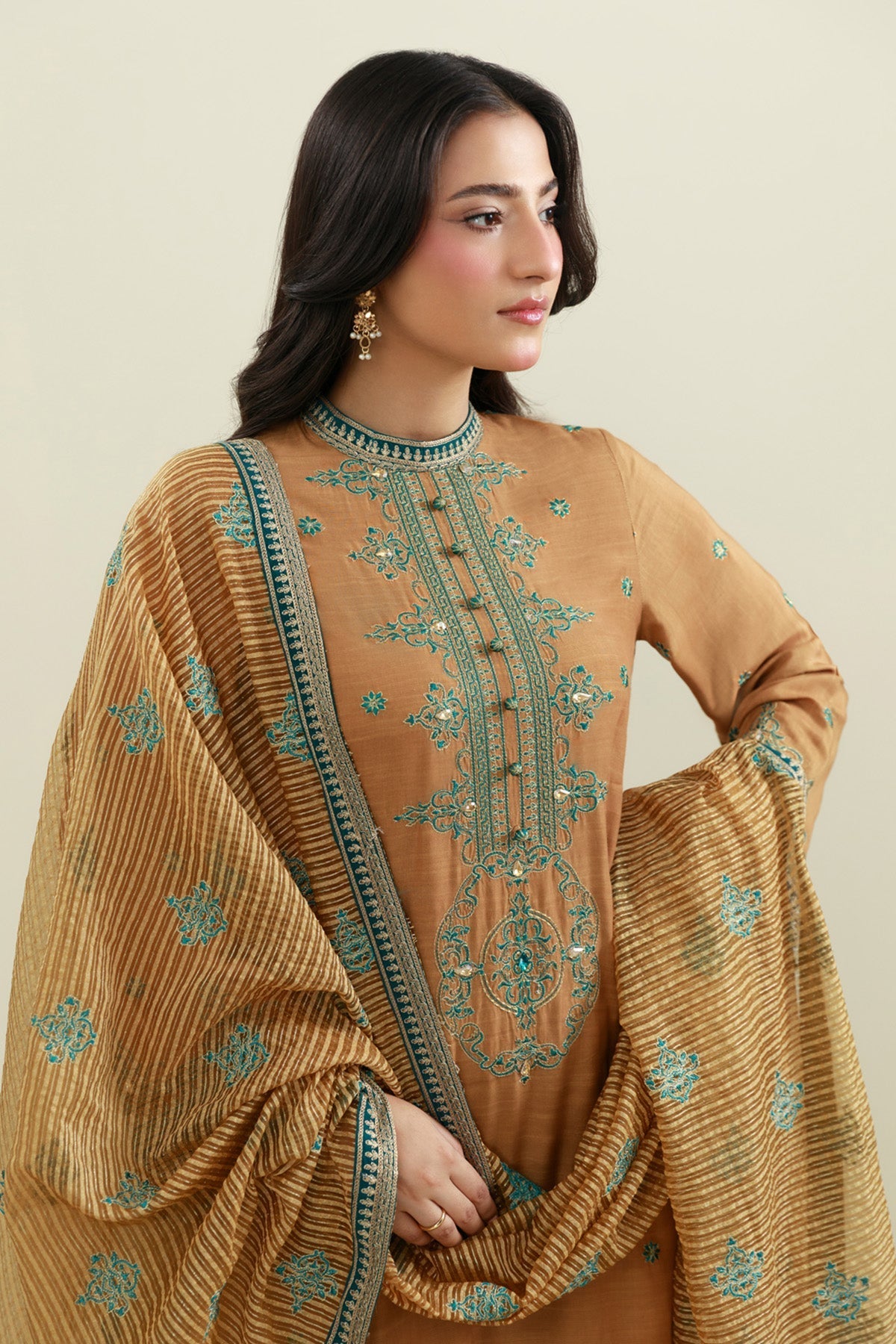 3 PIECE UNSTITCHED - RAW SILK  |  EMBROIDERED