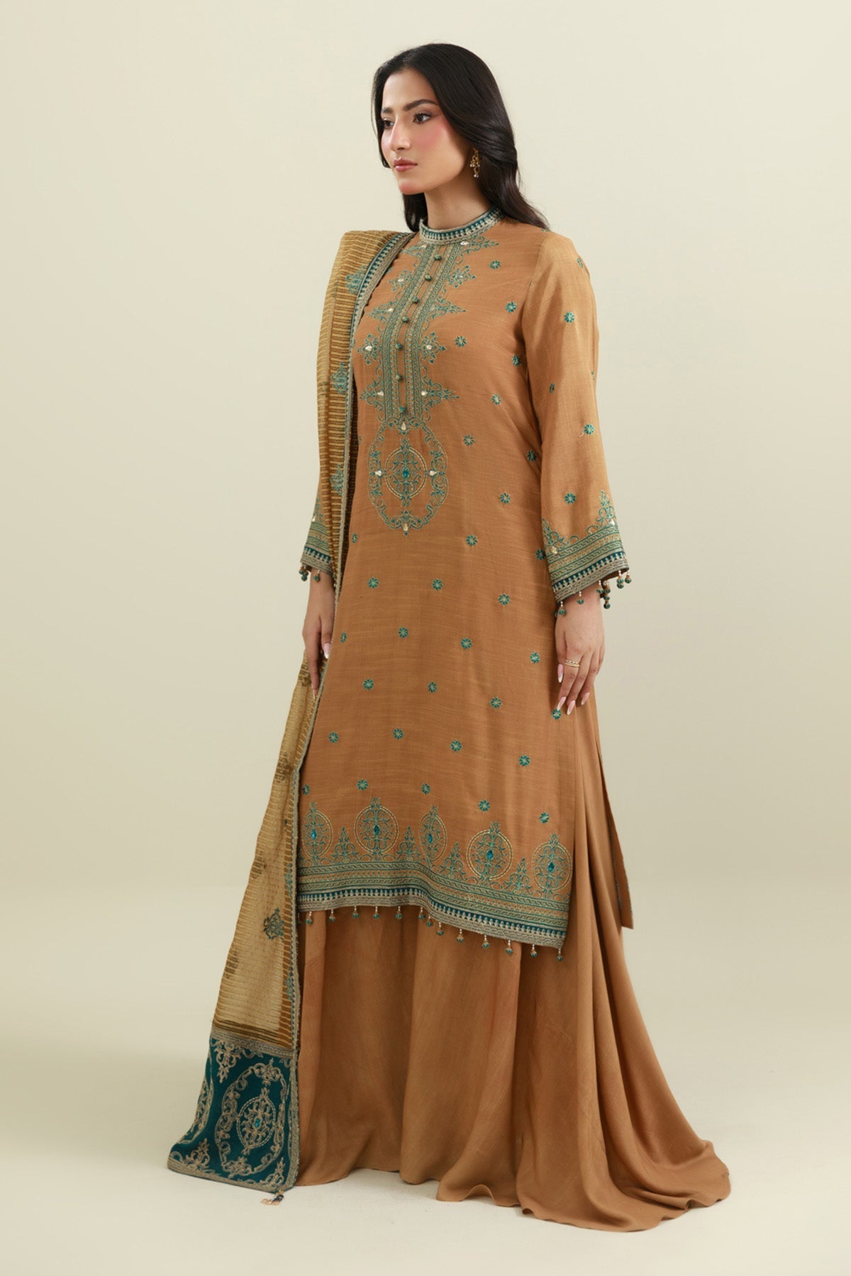 3 PIECE UNSTITCHED - RAW SILK  |  EMBROIDERED