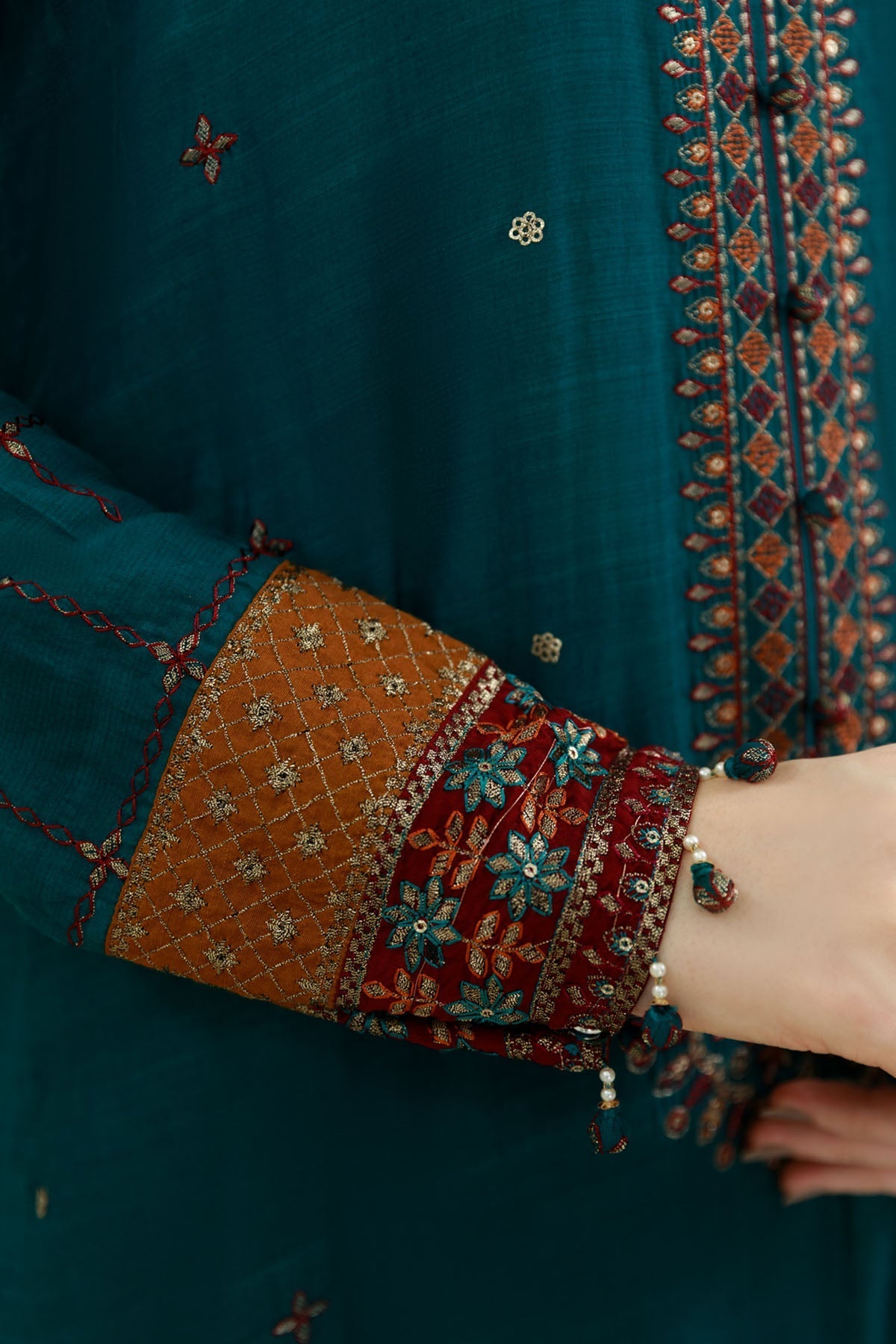 3 PIECE UNSTITCHED - RAW SILK  |  EMBROIDERED