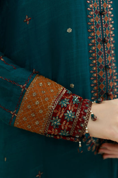 3 PIECE UNSTITCHED - RAW SILK  |  EMBROIDERED