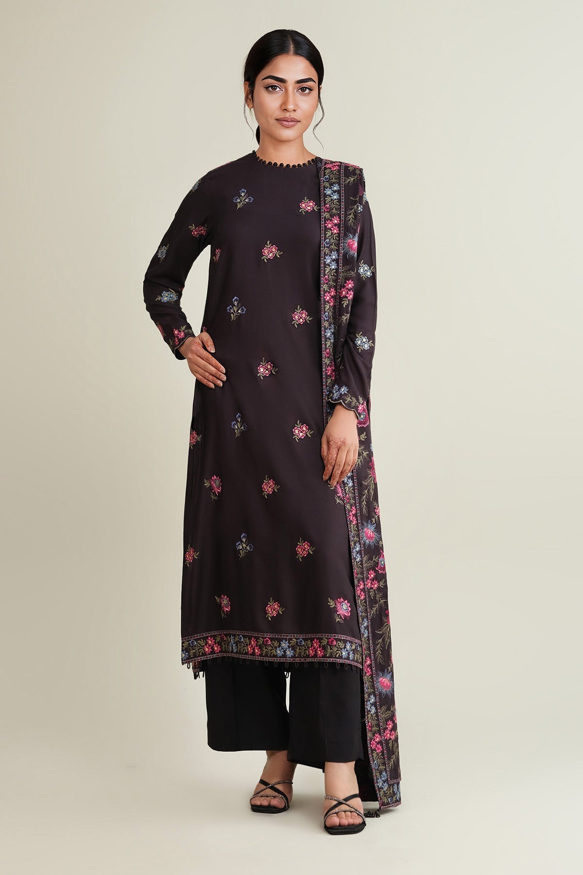 3 PIECE UNSTITCHED - RAW SILK | EMBROIDERED