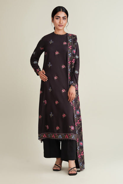 3 PIECE UNSTITCHED - RAW SILK | EMBROIDERED