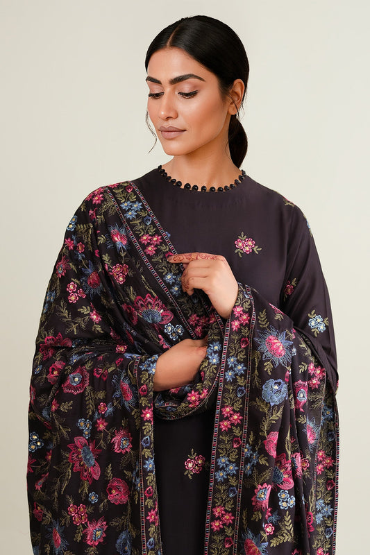 3 PIECE UNSTITCHED - RAW SILK | EMBROIDERED