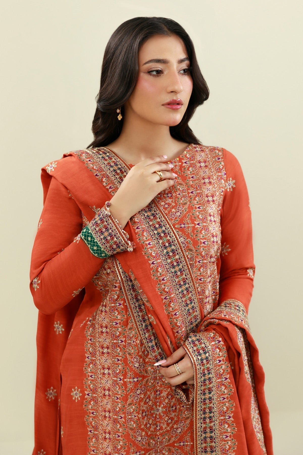 3 PIECE UNSTITCHED - RAW SILK  |  EMBROIDERED