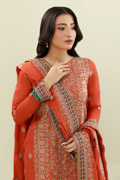 3 PIECE UNSTITCHED - RAW SILK  |  EMBROIDERED