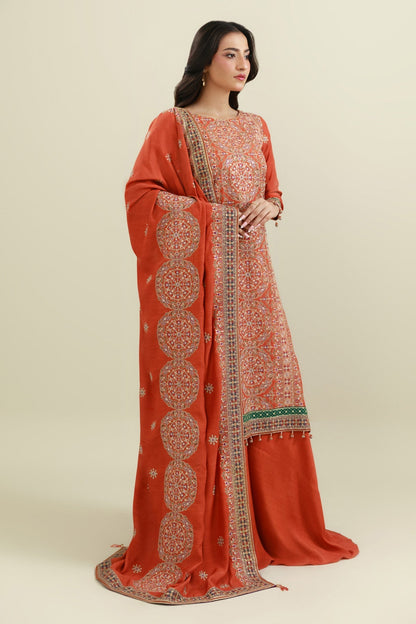 3 PIECE UNSTITCHED - RAW SILK  |  EMBROIDERED