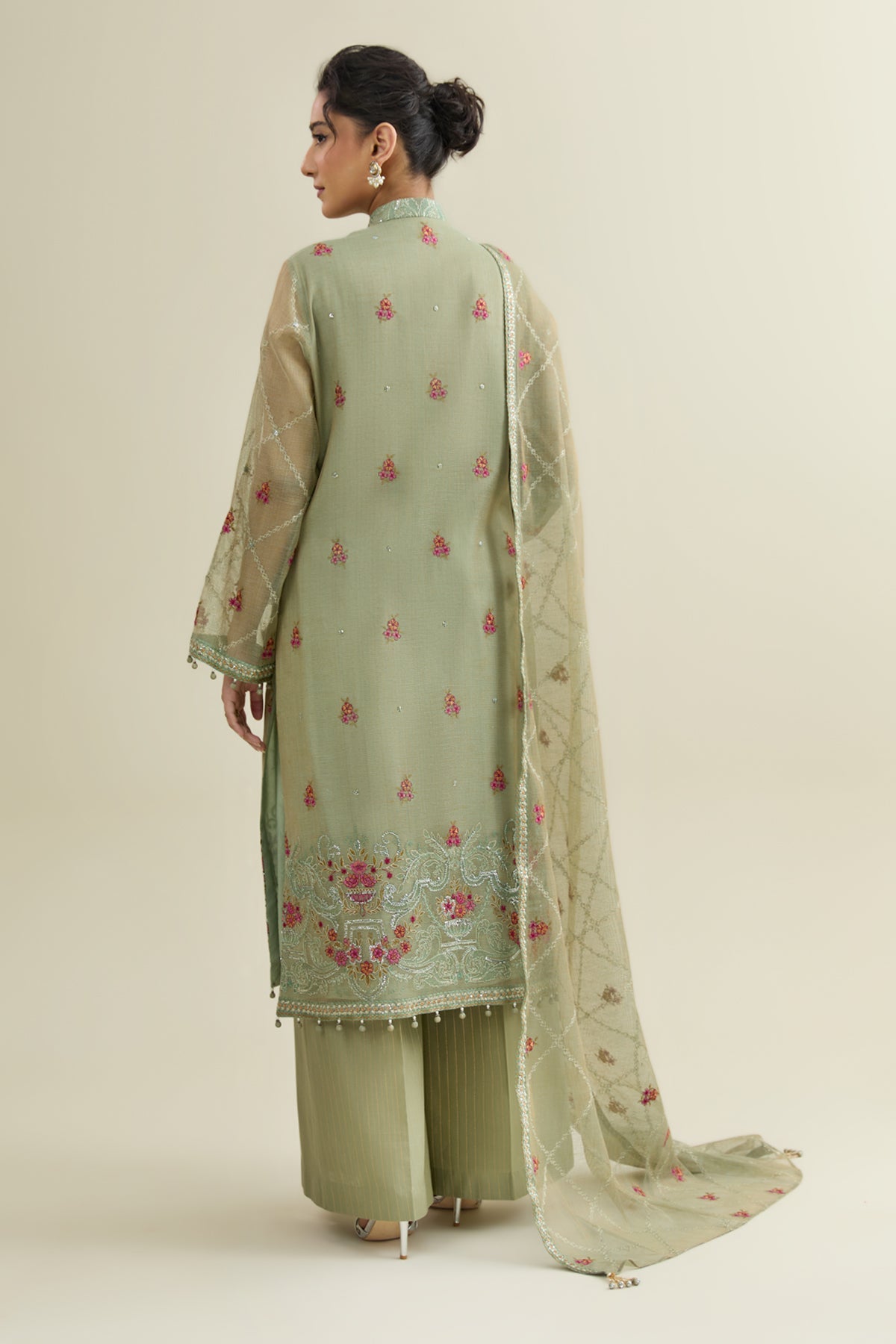 4 PIECE UNSTITCHED - SHIMMER SILK  |  EMBROIDERED