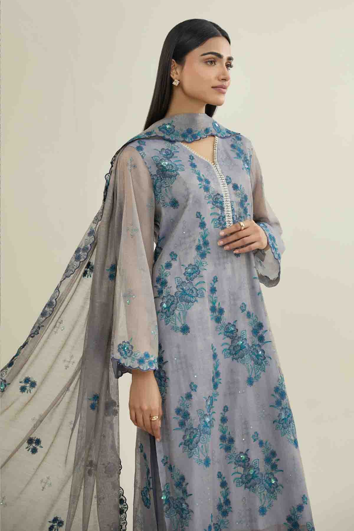 4 PIECE UNSTITCHED - SHIMMER SILK | EMBROIDERED