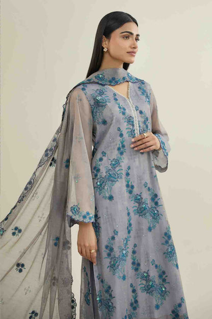 4 PIECE UNSTITCHED - SHIMMER SILK | EMBROIDERED