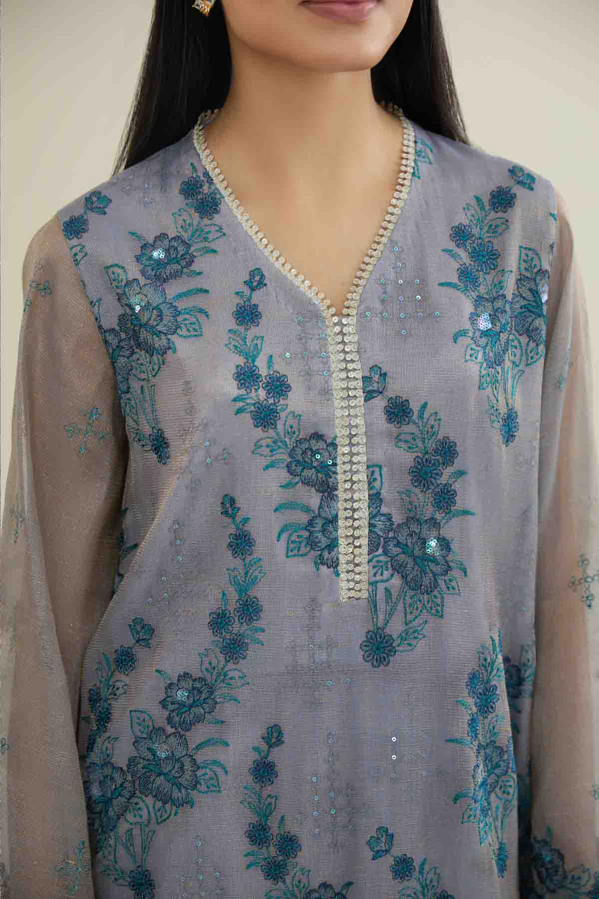 4 PIECE UNSTITCHED - SHIMMER SILK | EMBROIDERED